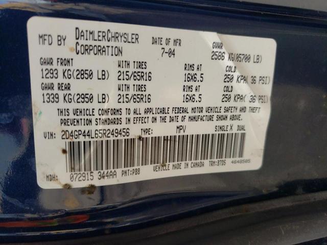 Photo 10 from auction – 2005 DODGE GRAND CARA with VIN 2D4GP44L65R249456
