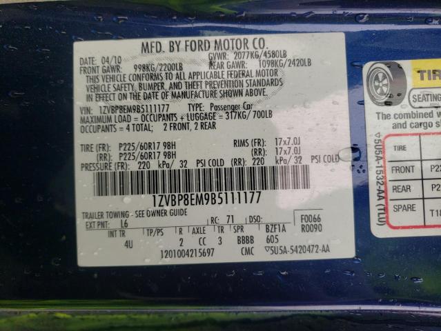 Photo 10 from auction – 2011 FORD MUSTANG with VIN 1ZVBP8EM9B5111177