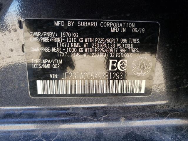 Photo 10 from auction – 2019 SUBARU CROSSTREK with VIN JF2GTACC5K9351293