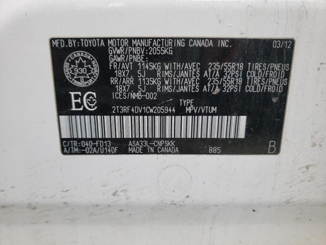 Photo 10 from auction – 2012 TOYOTA RAV4 SPORT with VIN 2T3RF4DV1CW205944