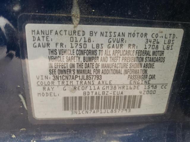 Photo 10 from auction – 2018 NISSAN VERSA S with VIN 3N1CN7AP1JL857793