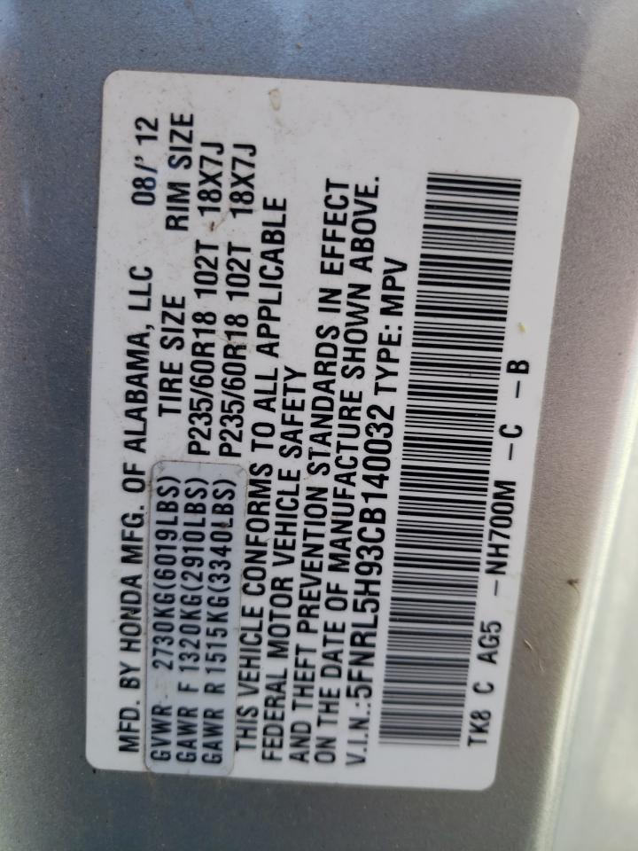 Photo 10 from auction – 2012 HONDA ODYSSEY TO with VIN 5FNRL5H93CB140032