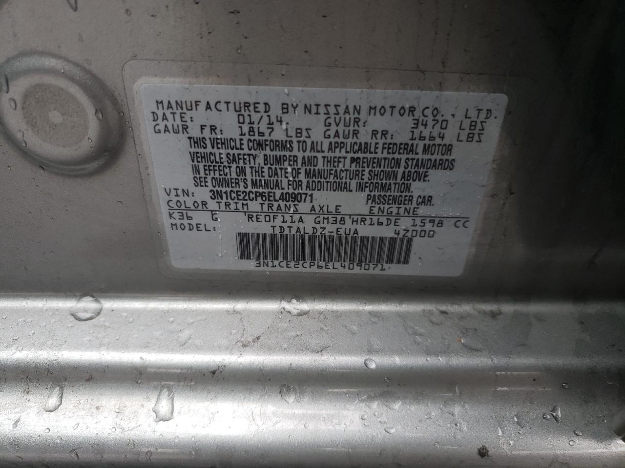 Photo 10 from auction – 2014 NISSAN VERSA with VIN 3N1CE2CP6EL409071