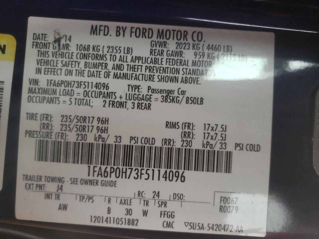 Photo 10 from auction – 2015 FORD FUSION SE with VIN 1FA6P0H73F5114096