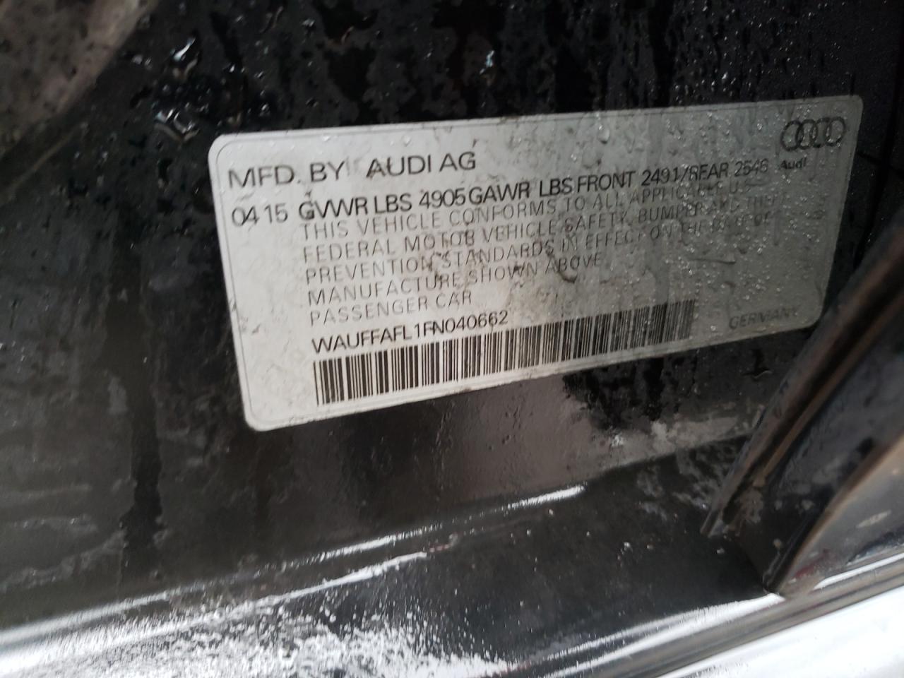 Photo 10 from auction – 2015 AUDI A4 PREMIUM with VIN WAUFFAFL1FN040662