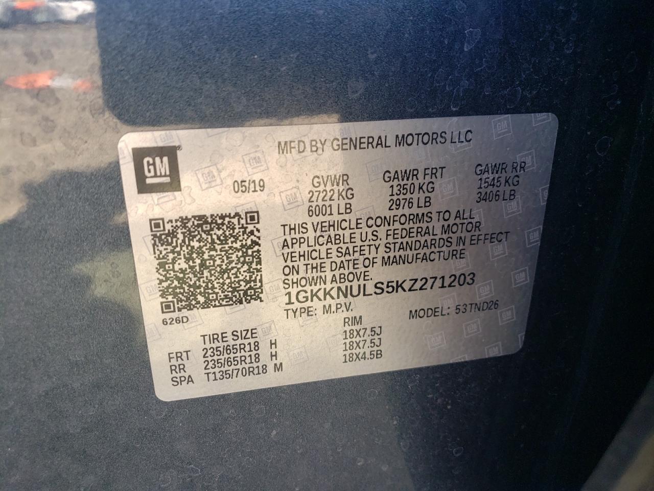 Photo 10 from auction – 2019 GMC ACADIA SLT with VIN 1GKKNULS5KZ271203