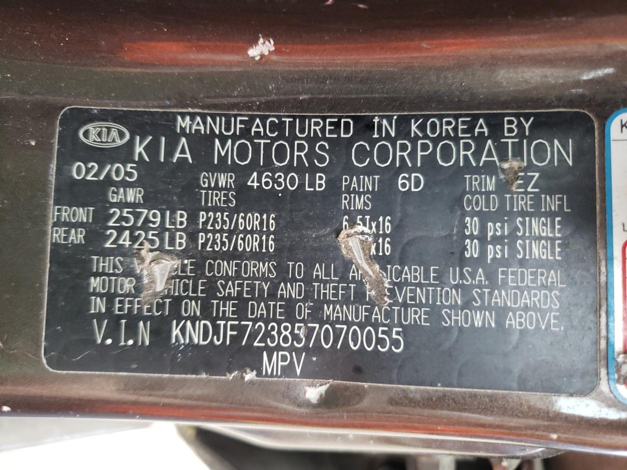 Photo 10 from auction – 2005 KIA NEW SPORTA with VIN KNDJF723857070055