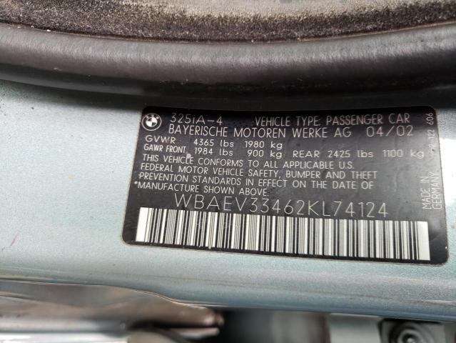 Photo 10 from auction – 2002 BMW 325 I with VIN WBAEV33462KL74124