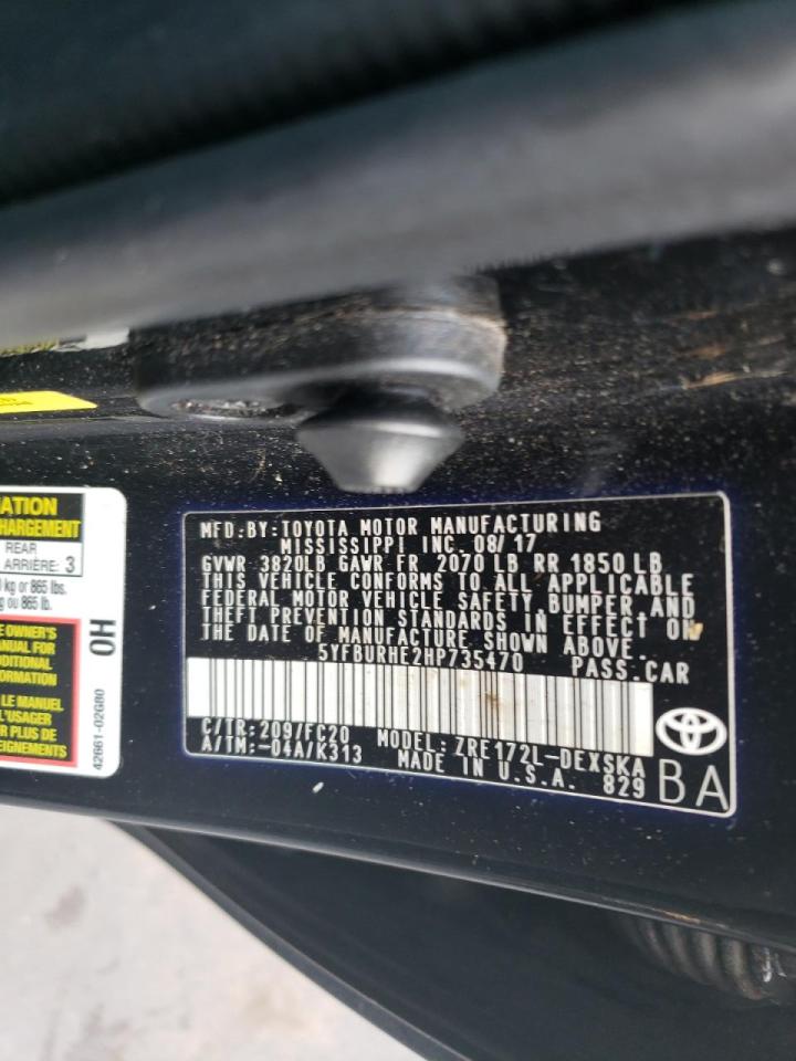 Photo 10 from auction – 2017 TOYOTA COROLLA L with VIN 5YFBURHE2HP735470