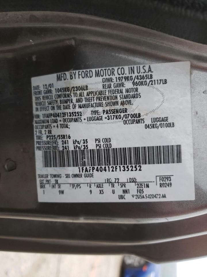 Photo 10 from auction – 2002 FORD MUSTANG with VIN 1FAFP40412F135252