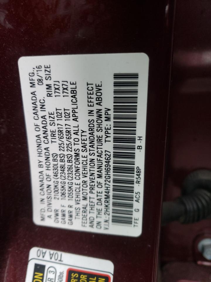 Photo 10 from auction – 2016 HONDA CR-V EXL with VIN 2HKRM4H72GH694627