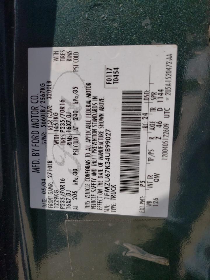 Photo 10 from auction – 2004 FORD EXPLORER S with VIN 1FMZU67K34UB99027