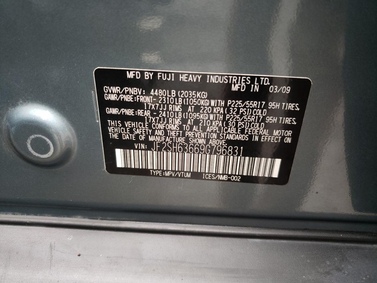 Photo 10 from auction – 2009 SUBARU FORESTER 2 with VIN JF2SH63669G796831