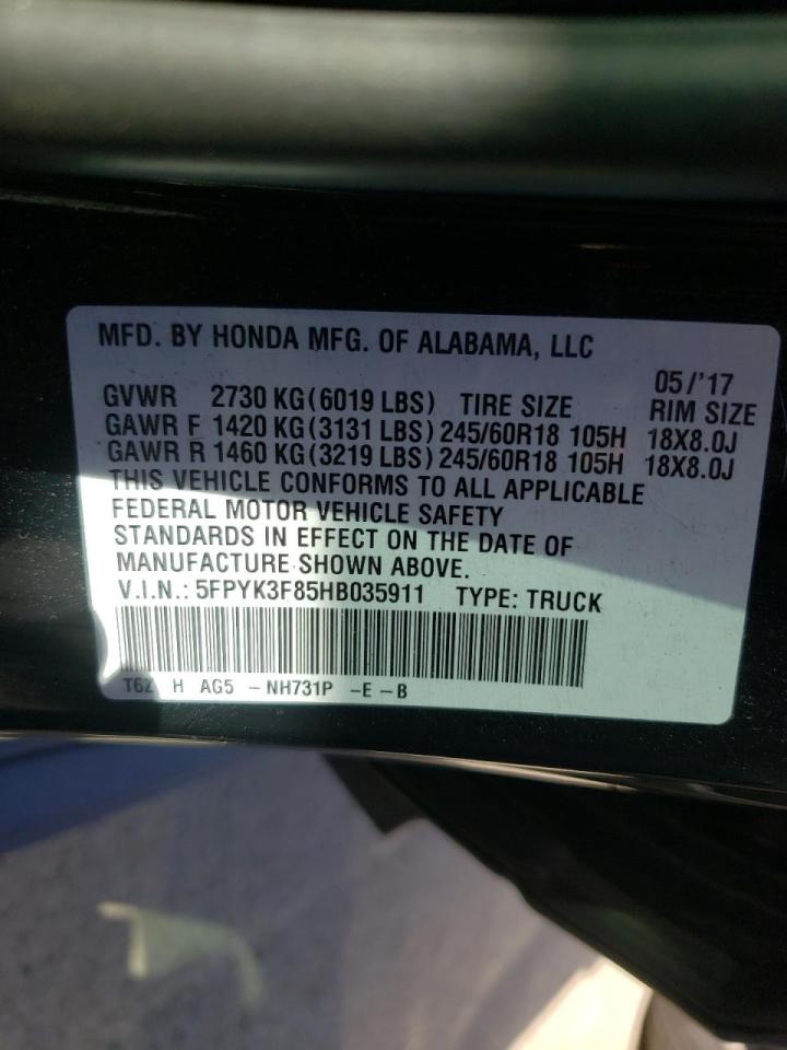 Photo 10 from auction – 2017 HONDA RIDGELINE with VIN 5FPYK3F85HB035911