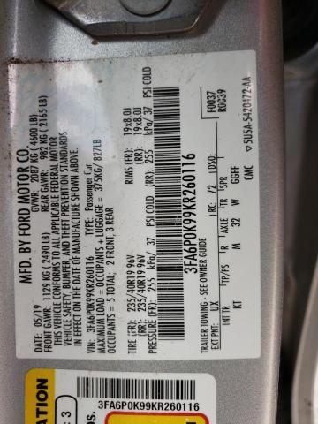 Photo 10 from auction – 2019 FORD FUSION TIT with VIN 3FA6P0K99KR260116