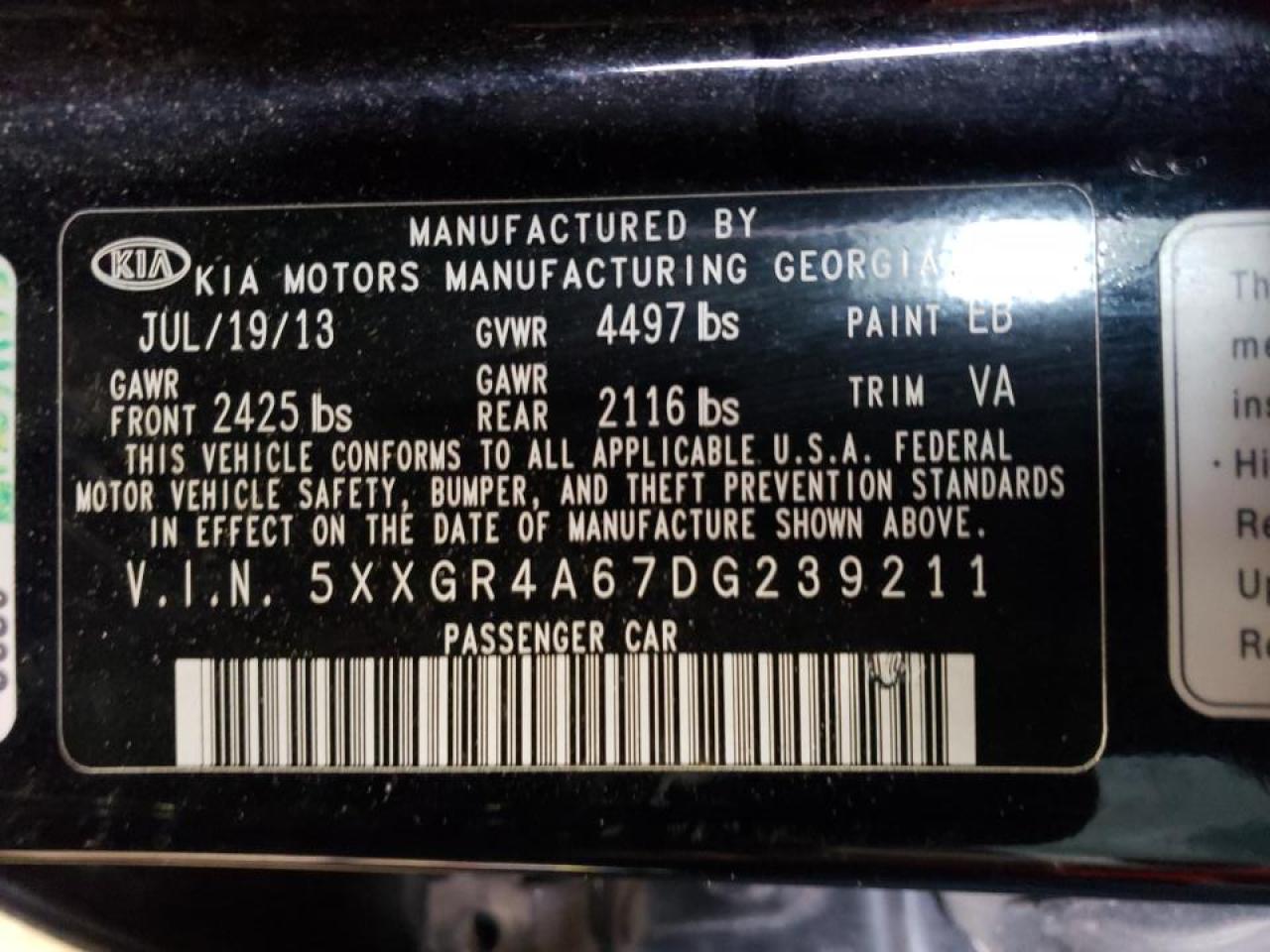 Photo 10 from auction – 2013 KIA OPTIMA SX with VIN 5XXGR4A67DG239211