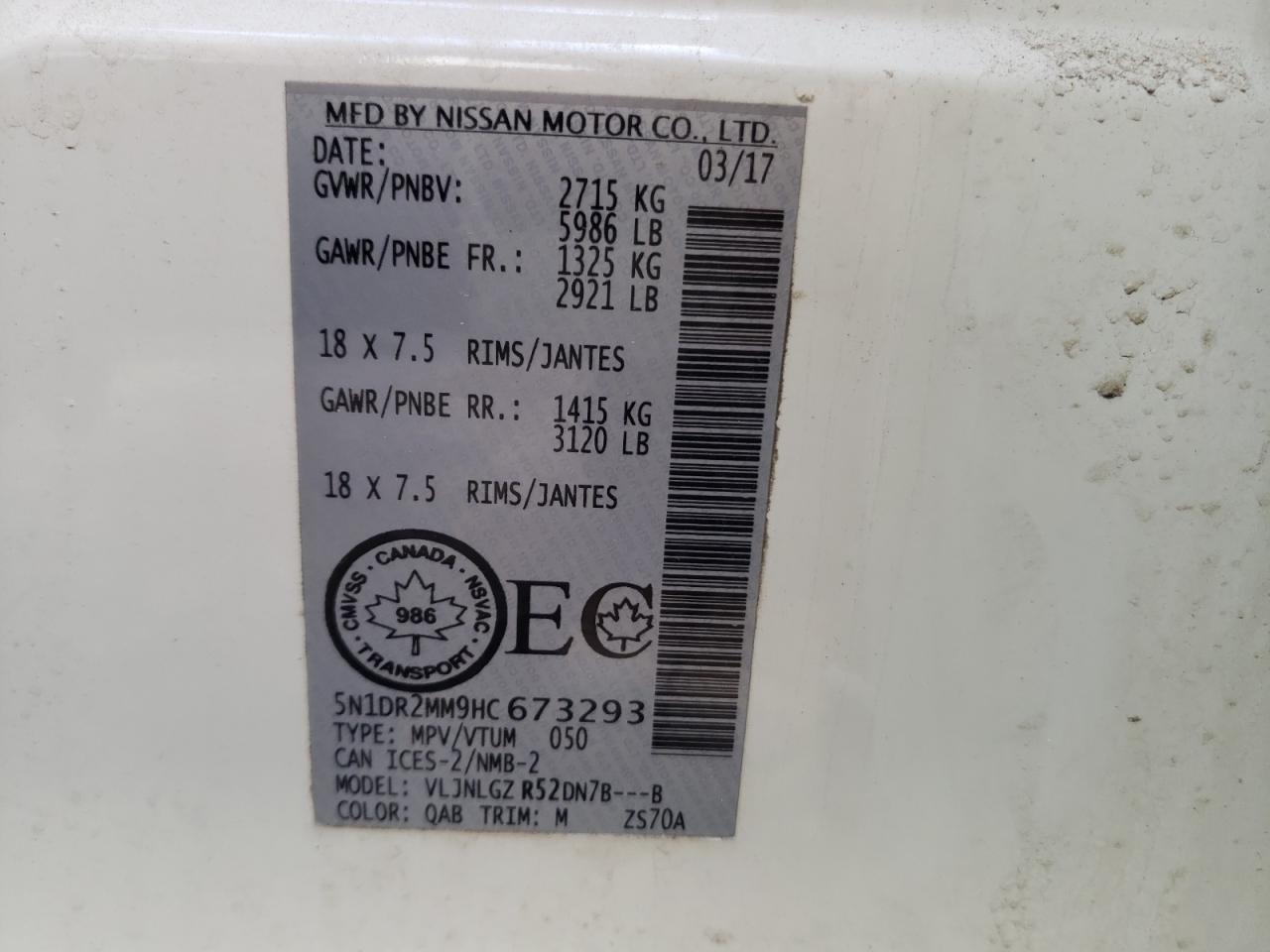 Photo 10 from auction – 2017 NISSAN PATHFINDER with VIN 5N1DR2MM9HC673293