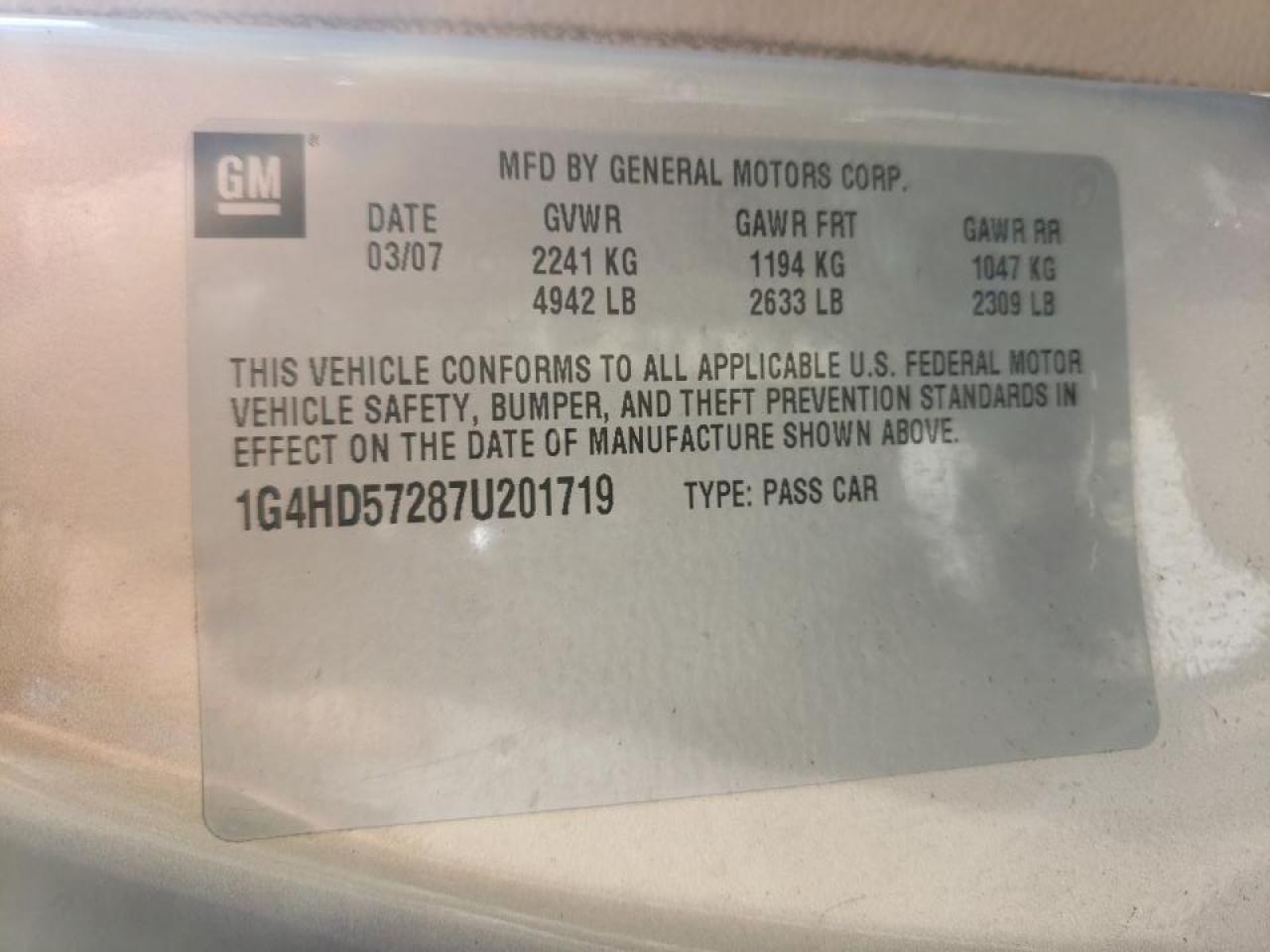 Photo 10 from auction – 2007 BUICK LUCERNE CX with VIN 1G4HD57287U201719