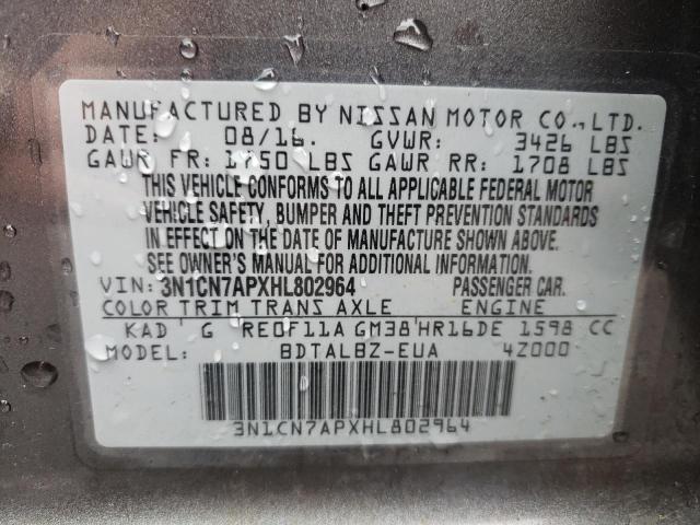 Photo 10 from auction – 2017 NISSAN VERSA S with VIN 3N1CN7APXHL802964