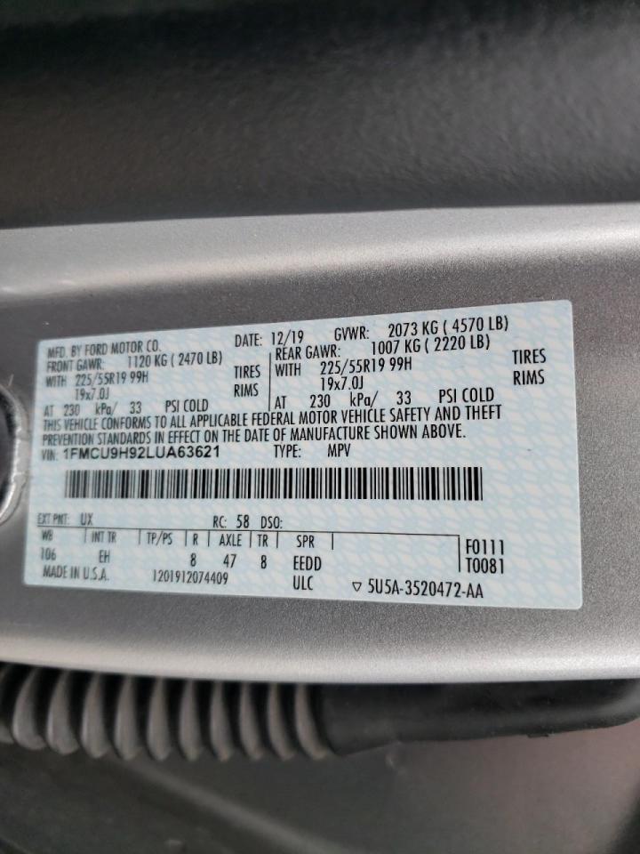 Photo 10 from auction – 2020 FORD ESCAPE SEL with VIN 1FMCU9H92LUA63621
