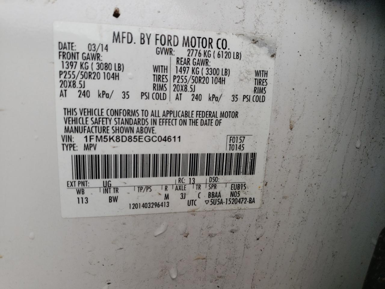 Photo 10 from auction – 2014 FORD EXPLORER X with VIN 1FM5K8D85EGC04611