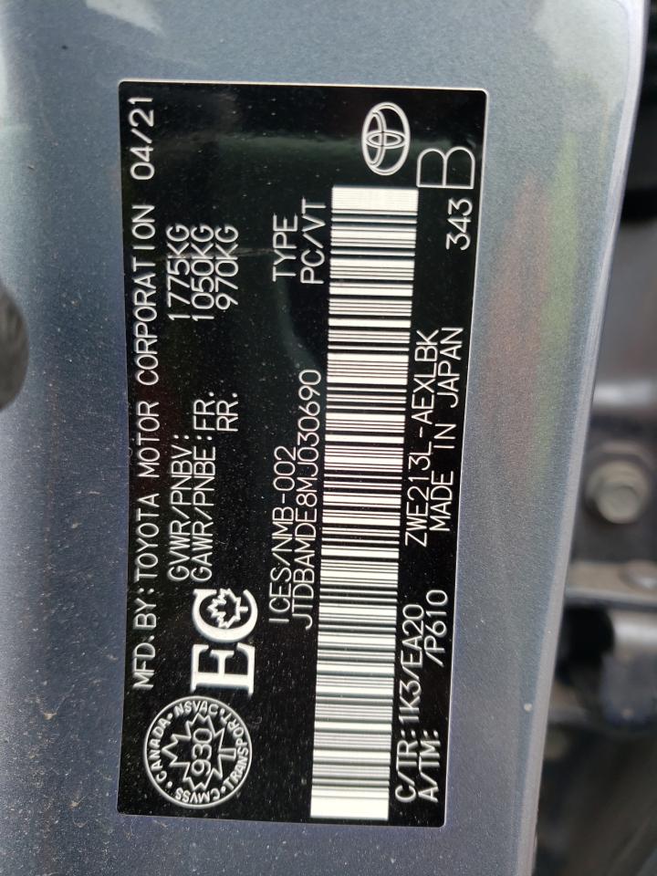 Photo 10 from auction – 2021 TOYOTA COROLLA with VIN JTDBAMDE8MJ030690