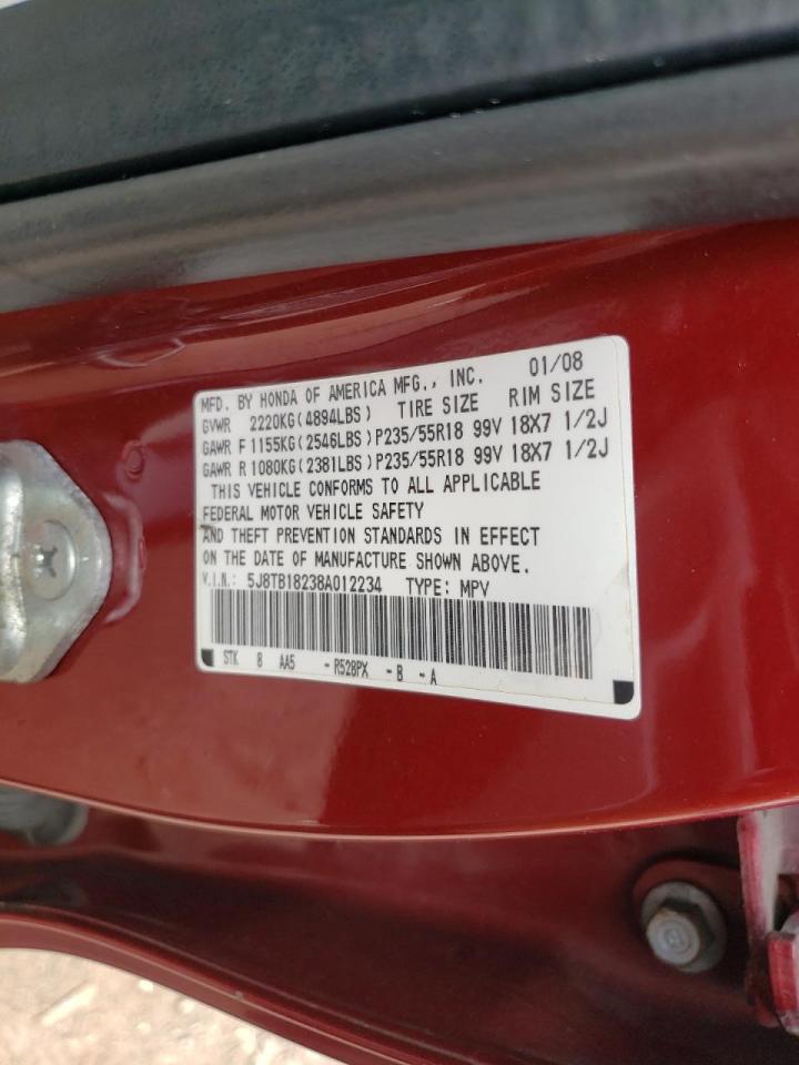 Photo 10 from auction – 2008 ACURA RDX with VIN 5J8TB18238A012234