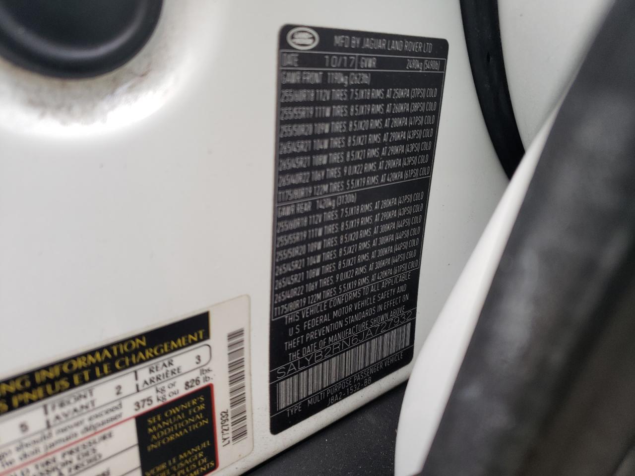 Photo 10 from auction – 2018 LAND ROVER RANGE ROVE with VIN SALYB2RN6JA727932