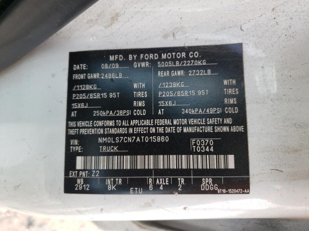Photo 10 from auction – 2010 FORD TRANSIT CO with VIN NM0LS7CN7AT015860
