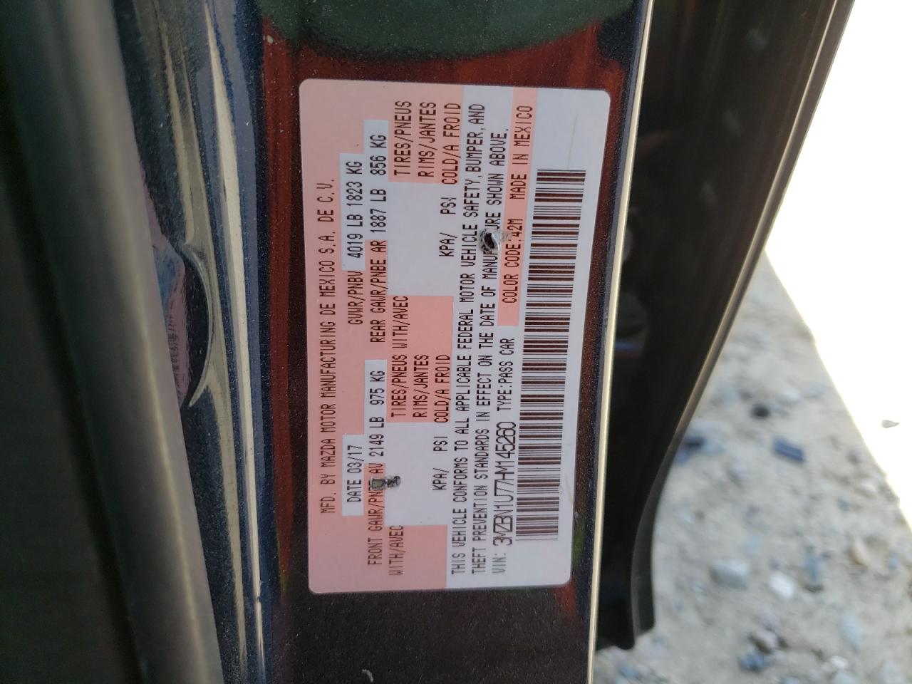 Photo 10 from auction – 2017 MAZDA 3 SPORT with VIN 3MZBN1U77HM145260
