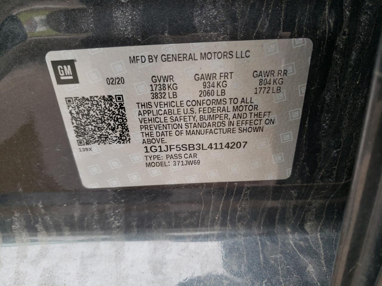 Photo 10 from auction – 2020 CHEVROLET SONIC PREM with VIN 1G1JF5SB3L4114207
