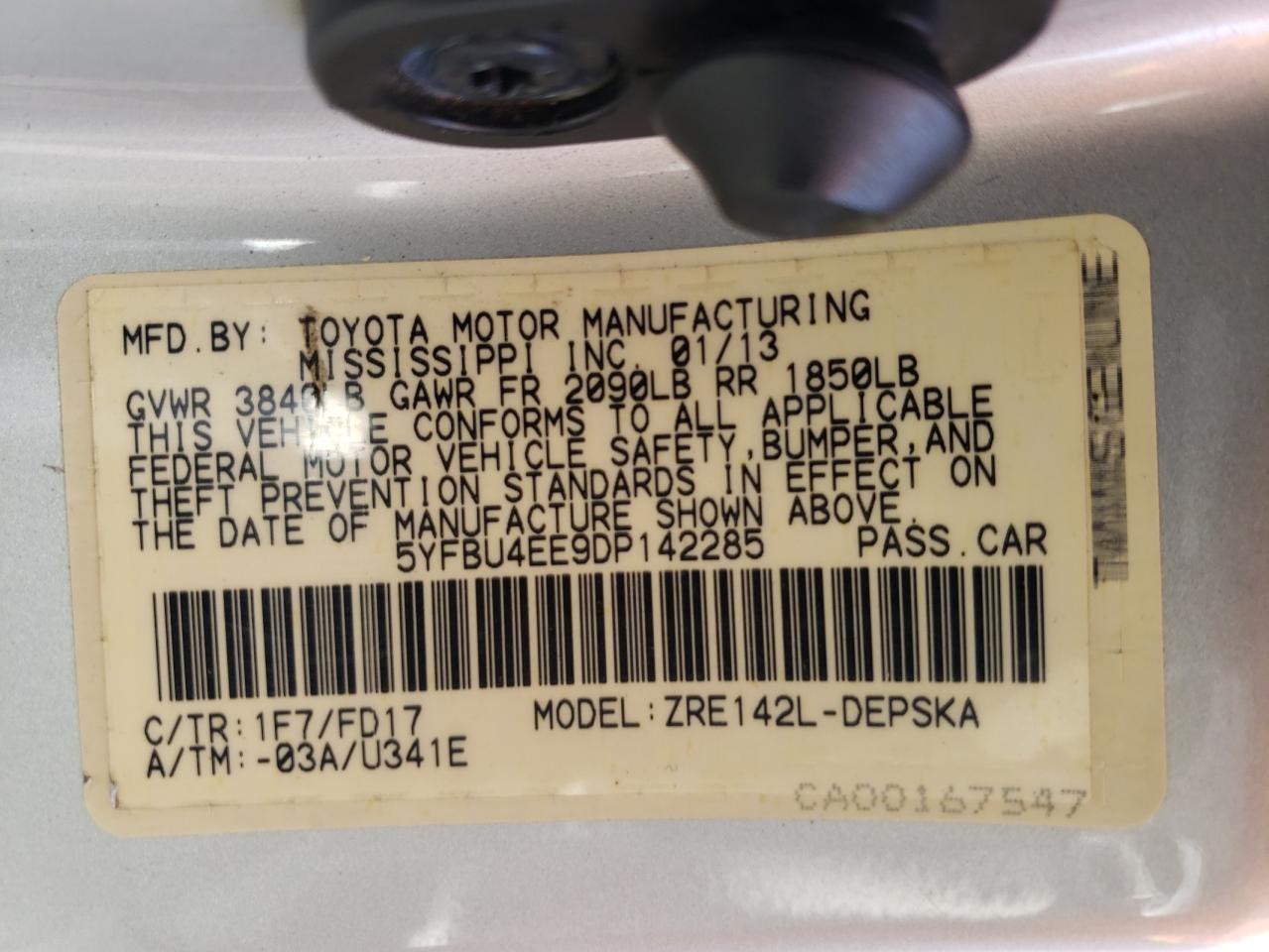 Photo 10 from auction – 2013 TOYOTA COROLLA BA with VIN 5YFBU4EE9DP142285