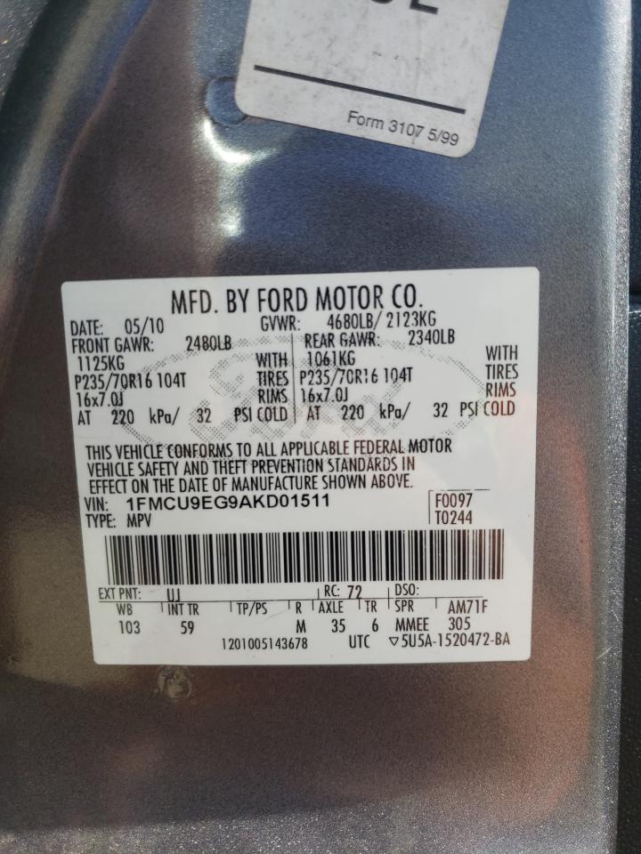 Photo 10 from auction – 2010 FORD ESCAPE LIM with VIN 1FMCU9EG9AKD01511