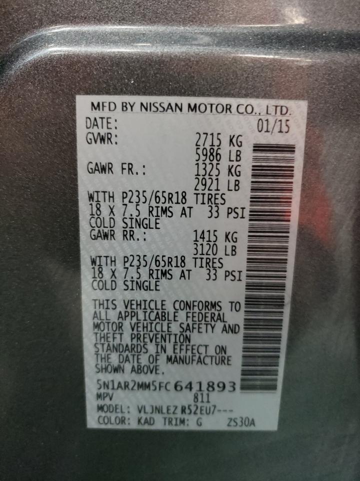 Photo 10 from auction – 2015 NISSAN PATHFINDER with VIN 5N1AR2MM5FC641893