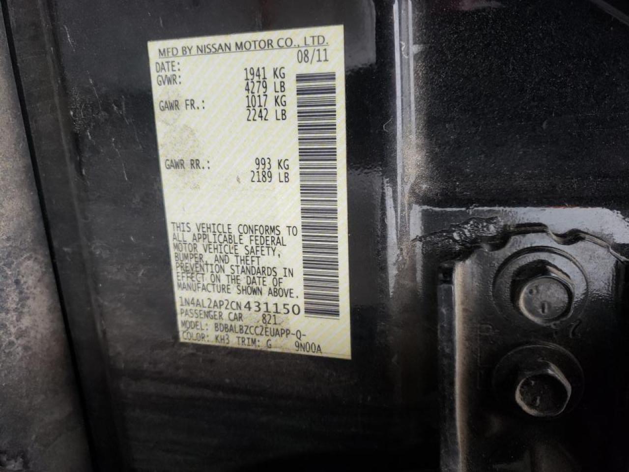 Photo 19 from auction – 2012 NISSAN ALTIMA BAS with VIN 1N4AL2AP2CN431150