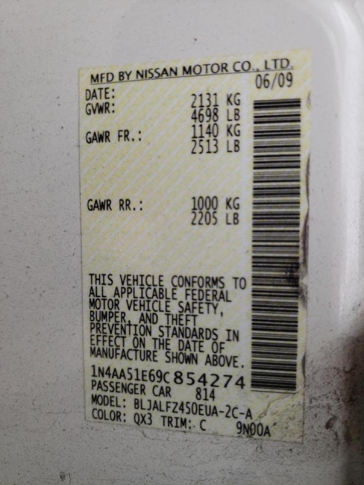 Photo 10 from auction – 2009 NISSAN MAXIMA S with VIN 1N4AA51E69C854274