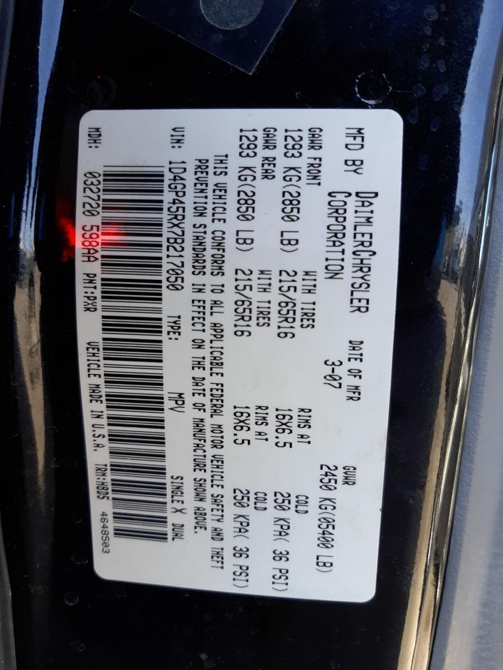 Photo 10 from auction – 2007 DODGE CARAVAN SX with VIN 1D4GP45RX7B217050