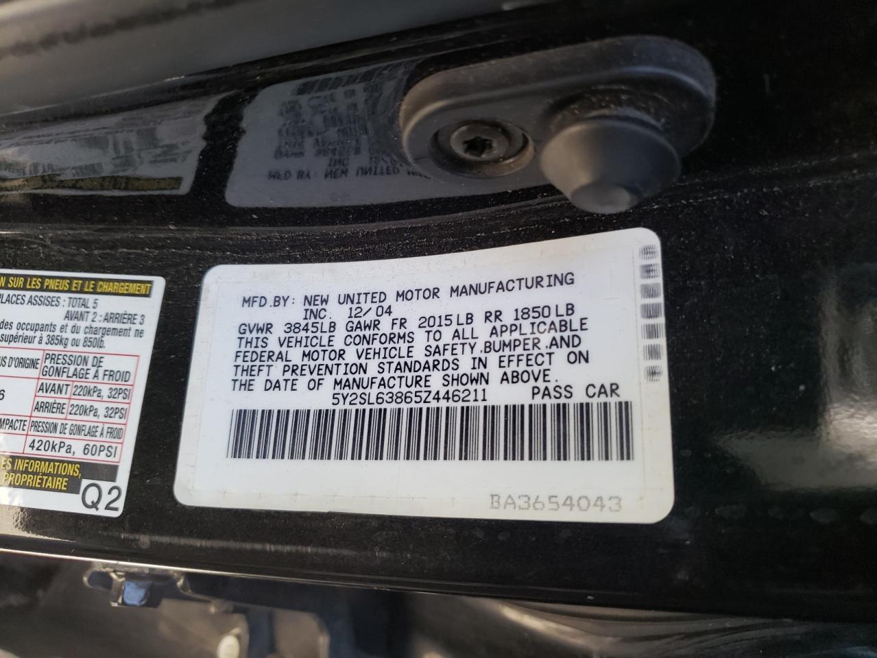 Photo 10 from auction – 2005 PONTIAC VIBE with VIN 5Y2SL63865Z446211