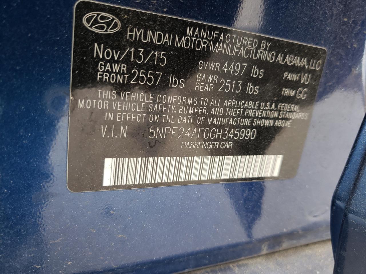 Photo 10 from auction – 2016 HYUNDAI SONATA SE with VIN 5NPE24AF0GH345990