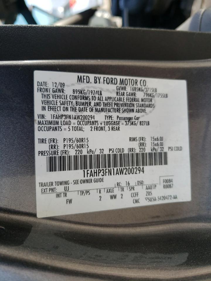 Photo 10 from auction – 2010 FORD FOCUS SE with VIN 1FAHP3FN1AW200294
