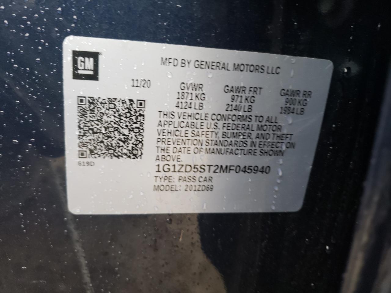 Photo 10 from auction – 2021 CHEVROLET MALIBU LT with VIN 1G1ZD5ST2MF045940