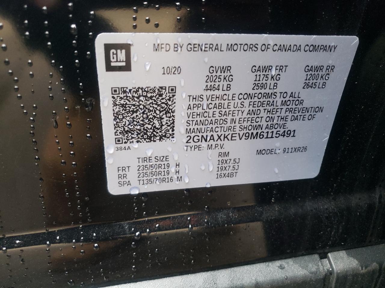 Photo 10 from auction – 2021 CHEVROLET EQUINOX with VIN 2GNAXKEV9M6115491