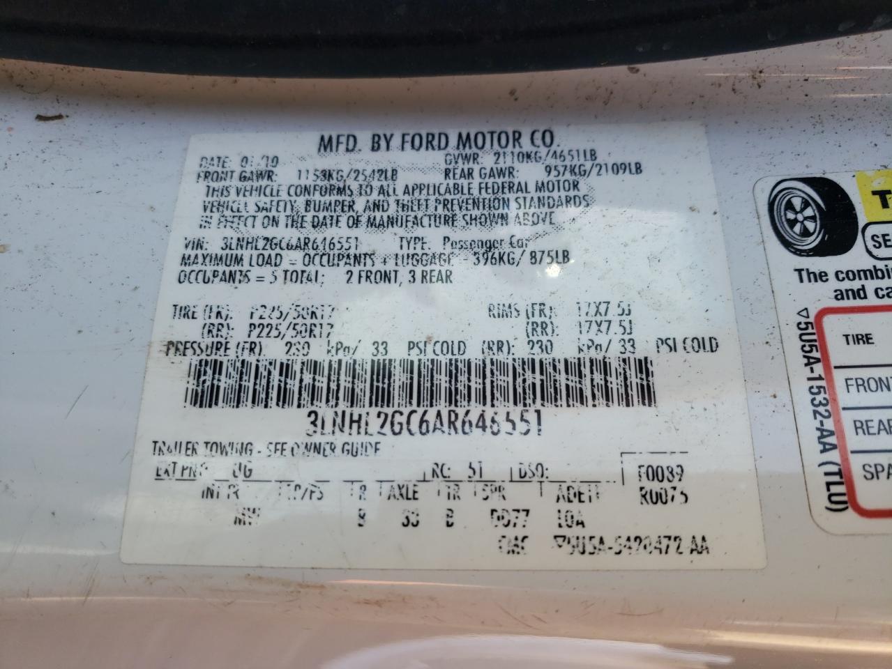 Photo 10 from auction – 2010 LINCOLN MKZ with VIN 3LNHL2GC6AR646551