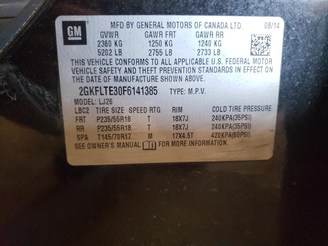 Photo 10 from auction – 2015 GMC TERRAIN SL with VIN 2GKFLTE30F6141385