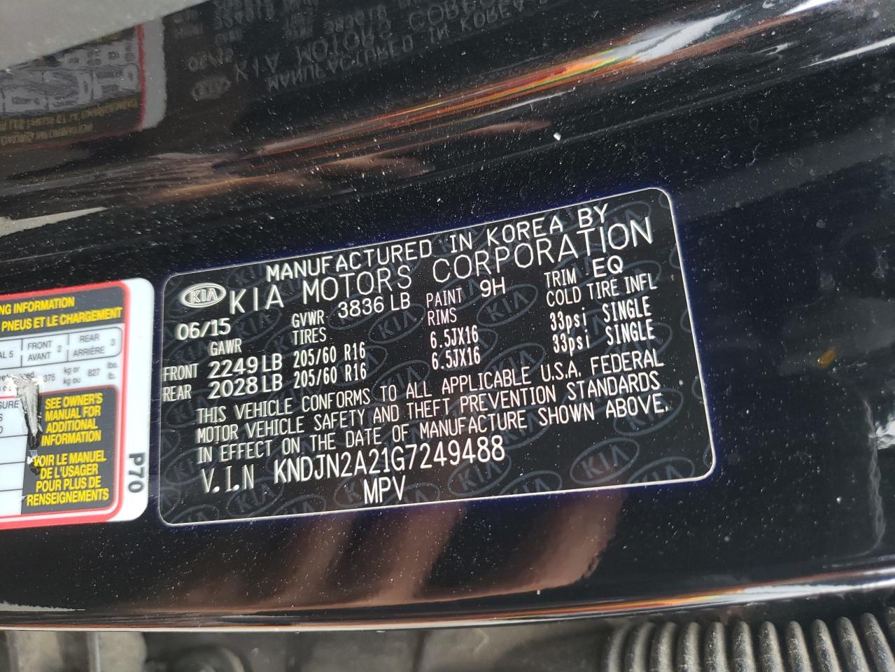 Photo 10 from auction – 2016 KIA SOUL with VIN KNDJN2A21G7249488