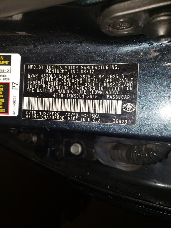 Photo 10 from auction – 2012 TOYOTA CAMRY BASE with VIN 4T1BF1FK9CU153846