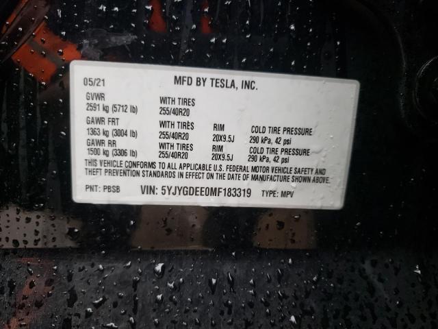 Photo 10 from auction – 2021 TESLA MODEL Y with VIN 5YJYGDEE0MF183319
