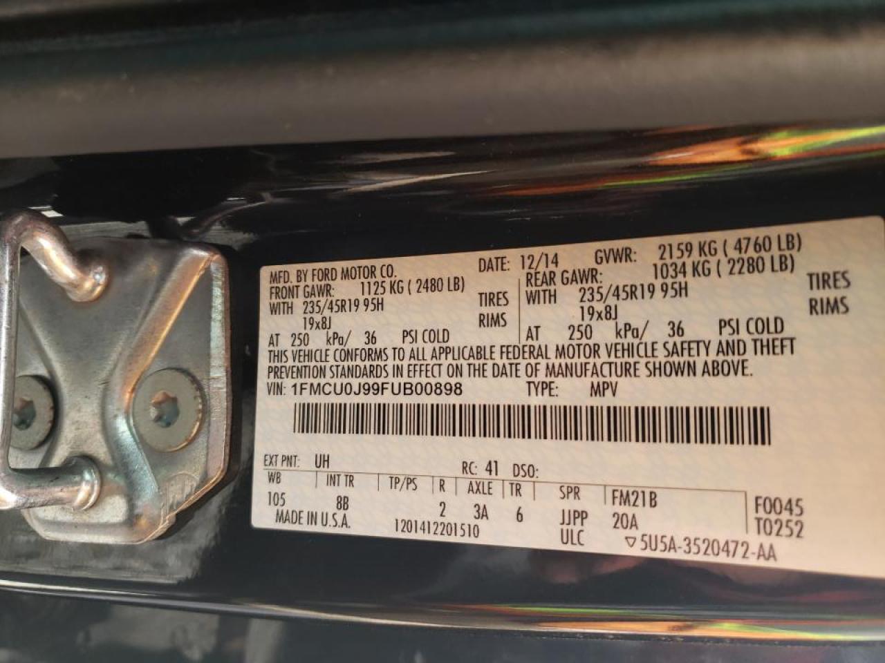 Photo 10 from auction – 2015 FORD ESCAPE TIT with VIN 1FMCU0J99FUB00898