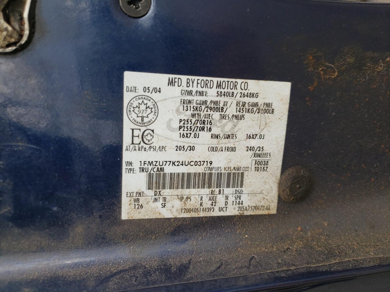 Photo 10 from auction – 2004 FORD EXPLORER S with VIN 1FMZU77K24UC03719