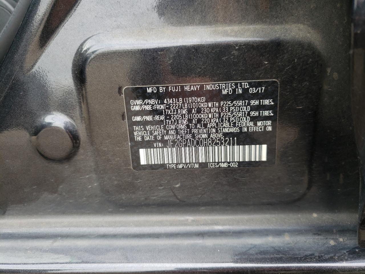Photo 10 from auction – 2017 SUBARU CROSSTREK with VIN JF2GPADC0H8253211